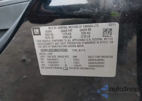 2011 Chevrolet Equinox 1Lt from USA, damaged, VIN 2CNFLEEC9B6376350